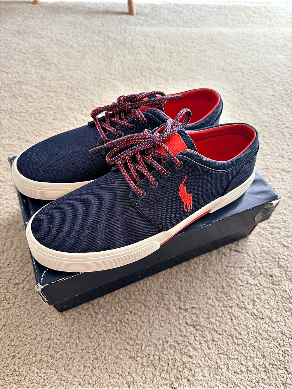New Polo Ralph Lauren Faxon Low Canvas Sneaker Men's Blue & Red